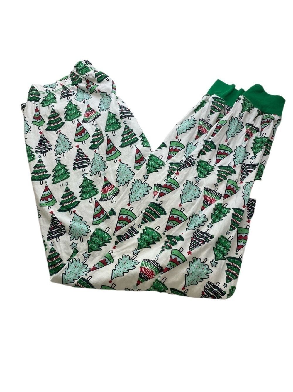 PJ Place Christmas Trees Sleep Pants - White with Green - Large